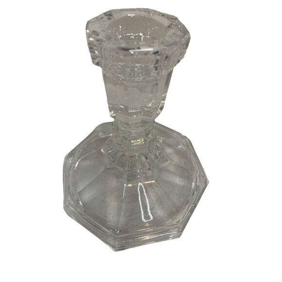 Vintage L.E. Smith Clear Glass Taper Candlestick Holder Hexagon Base - Picture 4 of 7